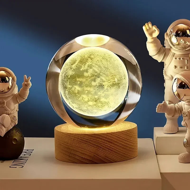 3D Crystal Earth Globe with Wooden Display Base
