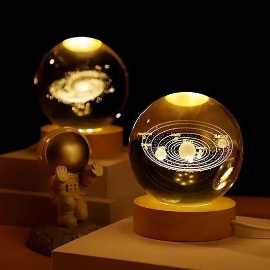 3D Crystal Earth Globe with Wooden Display Base