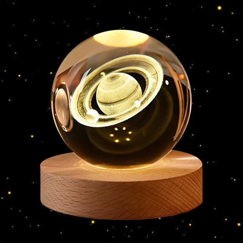 3D Crystal Earth Globe with Wooden Display Base